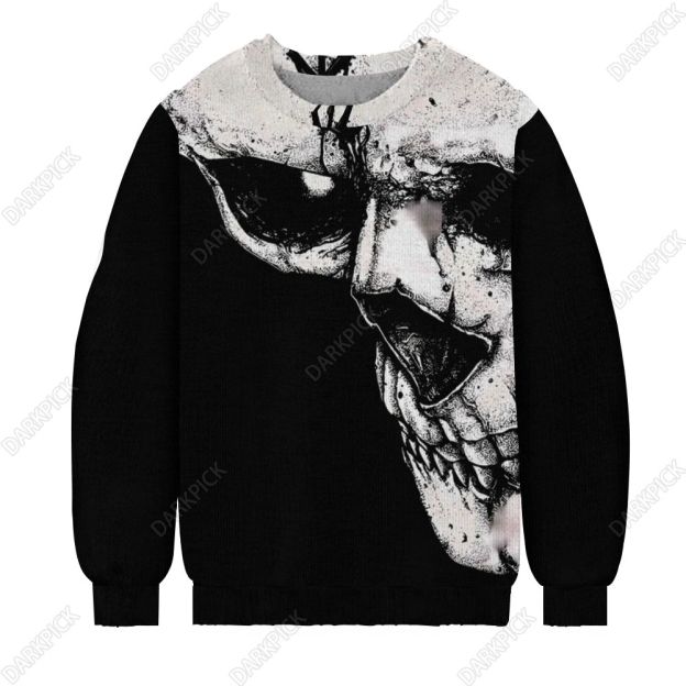Men's Skull Print Casual Knit Crew Neck Sweater