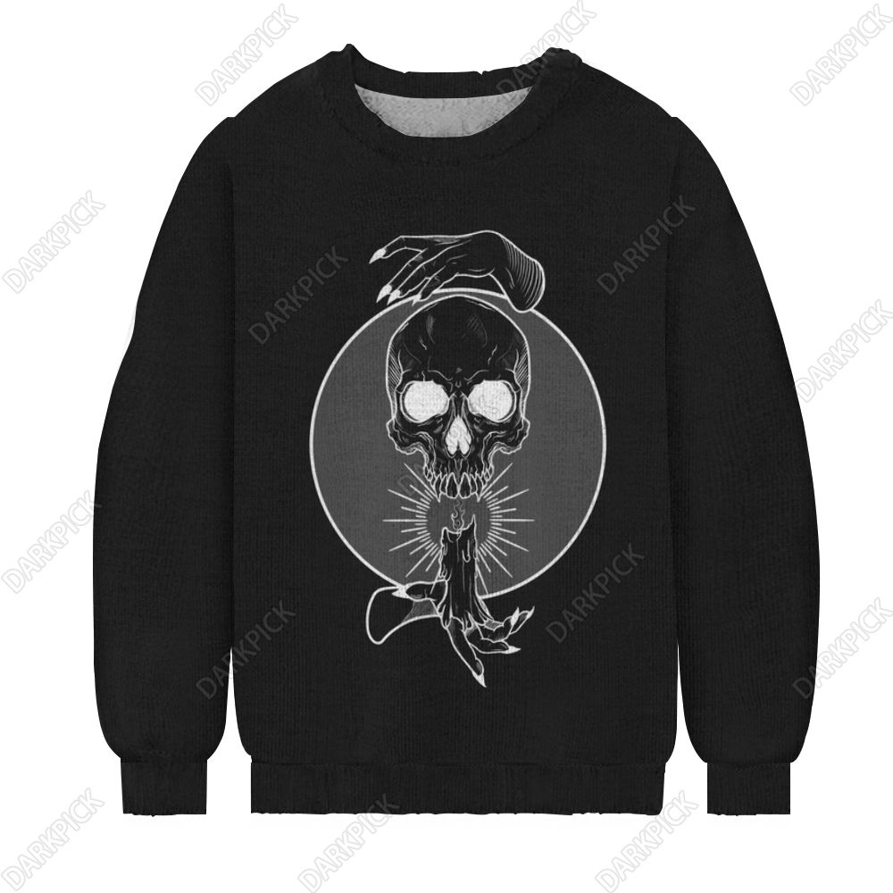 Men's Skull Print Casual Knit Crew Neck Sweater