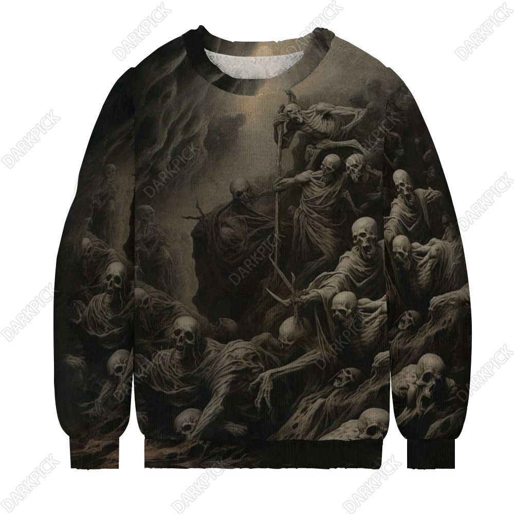 Men's Skull Print Casual Knit Crew Neck Sweater