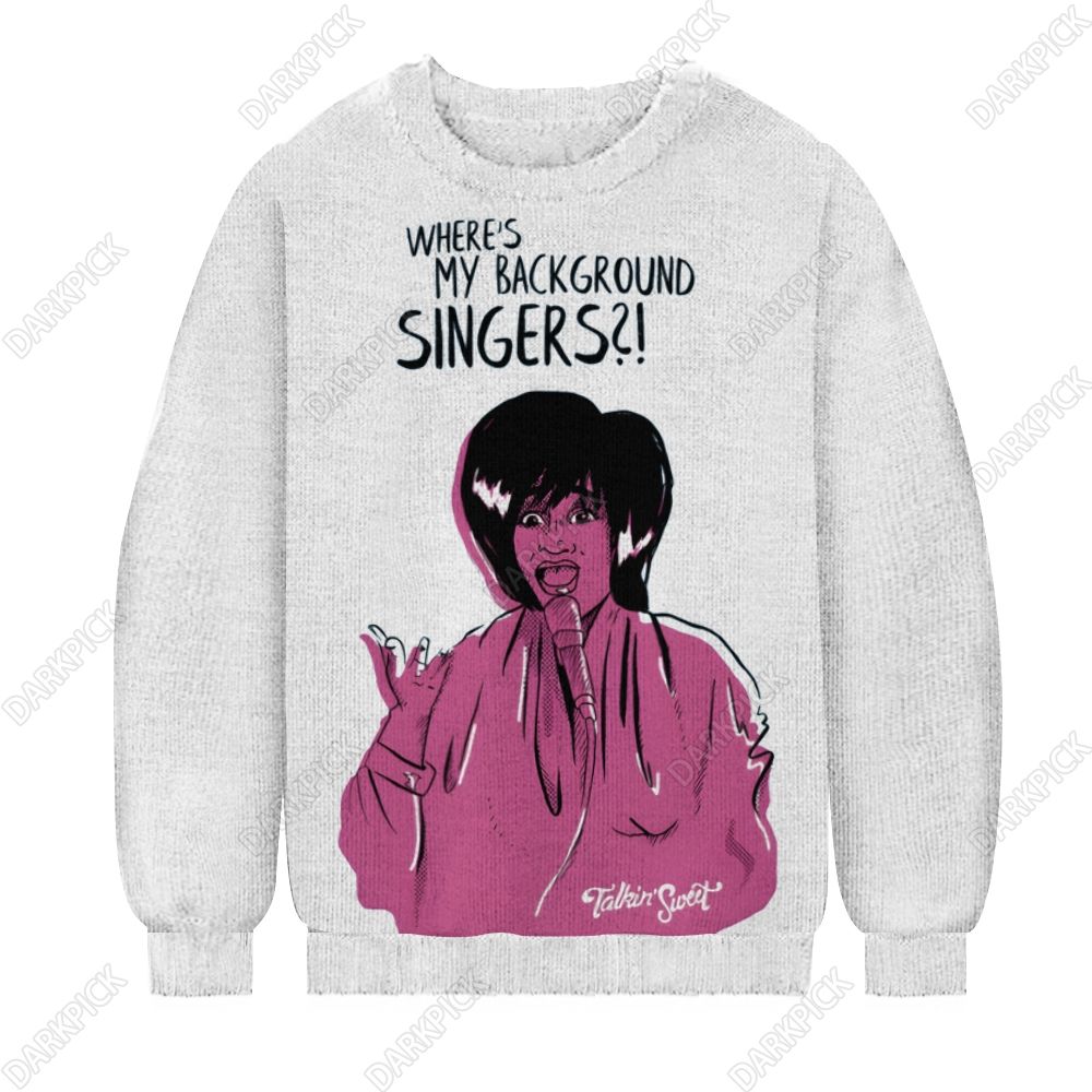 Men's Patti LaBelle Singer Print Casual Knit Crew Neck Sweater