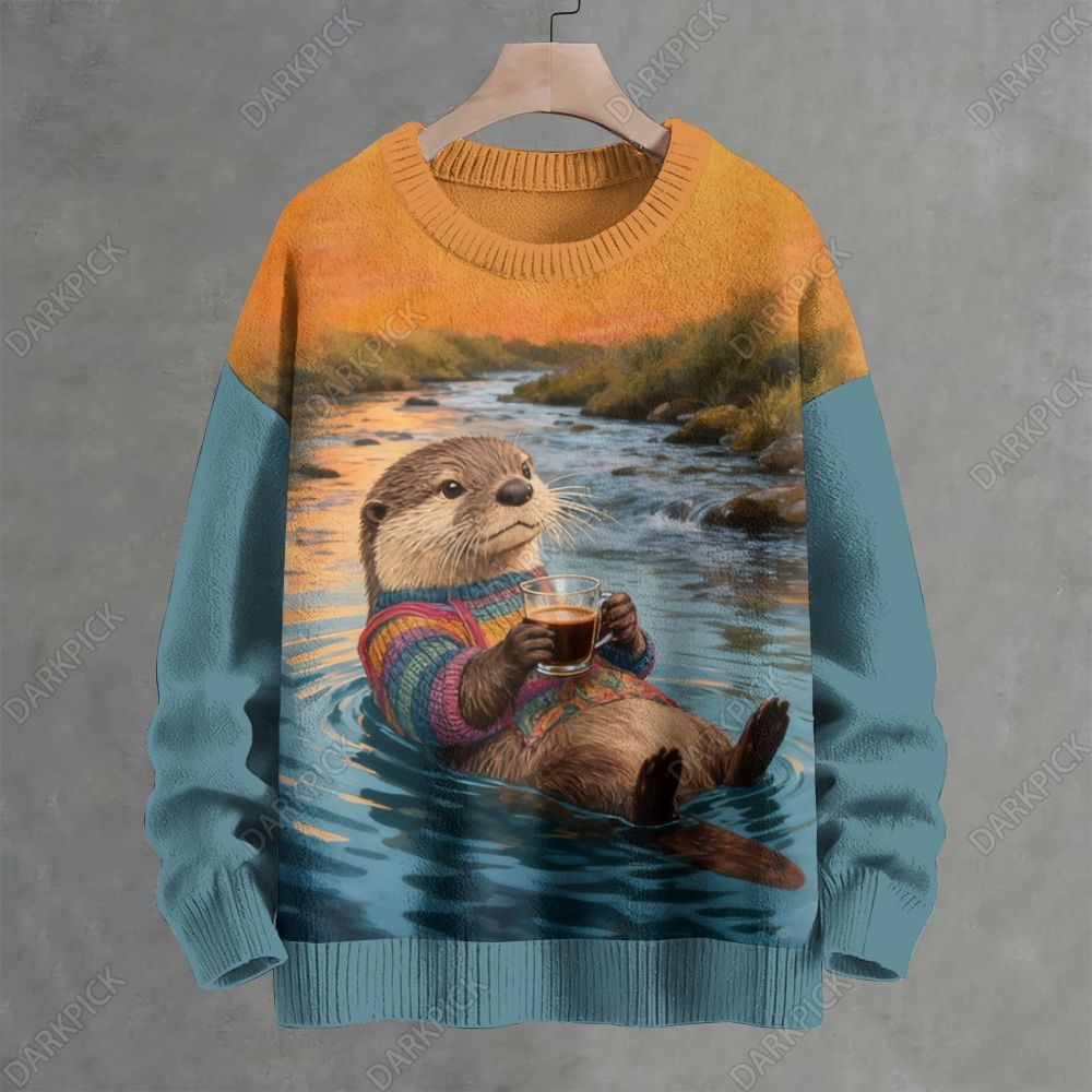 Otter Drinks Coffee Crew Neck Sweater