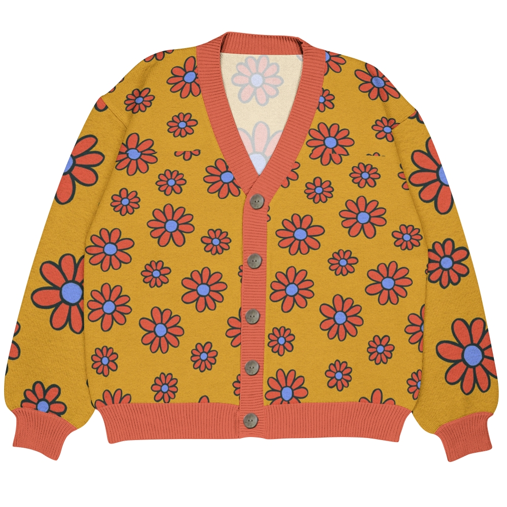 Blue Flower Pattern Ugly Cardigan Sweater