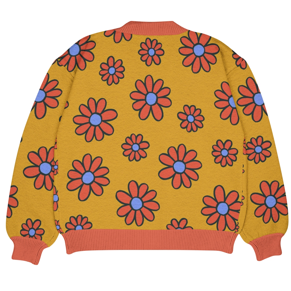 Blue Flower Pattern Ugly Cardigan Sweater