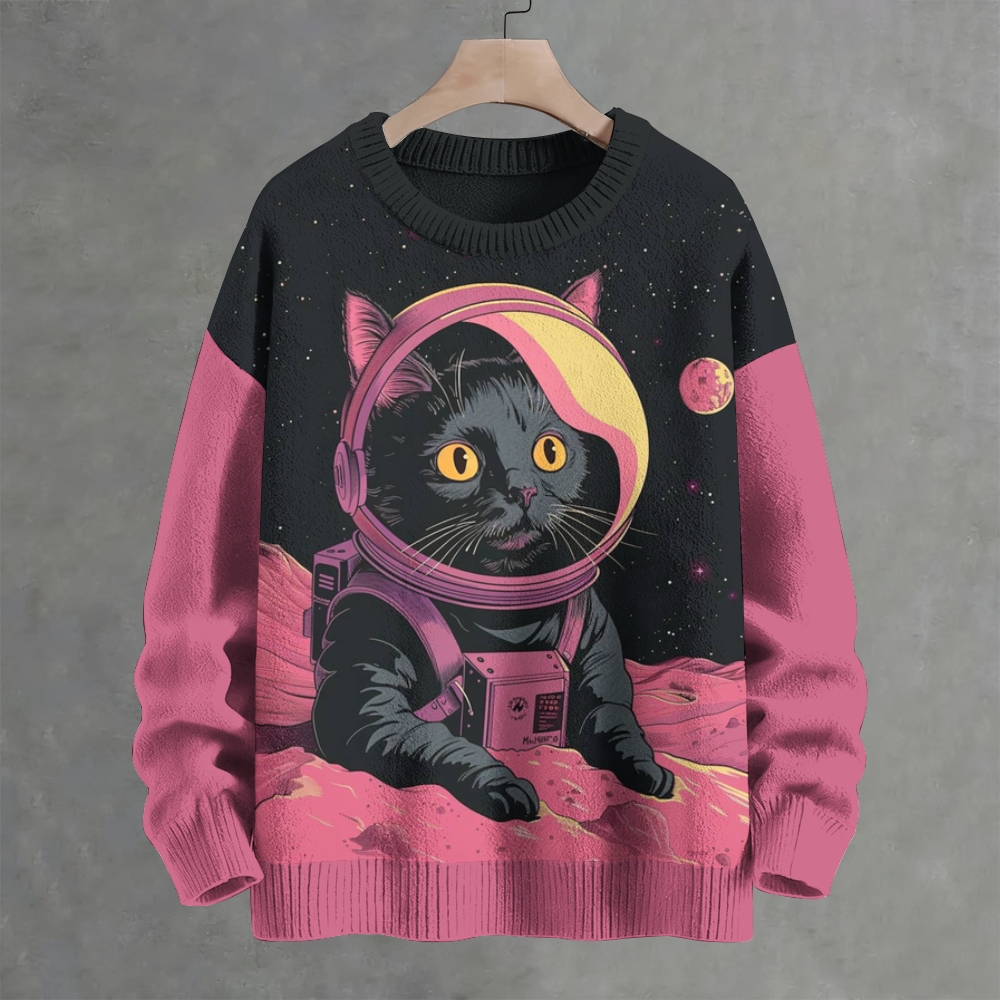 Funny Cat In Space Crew Neck Sweater