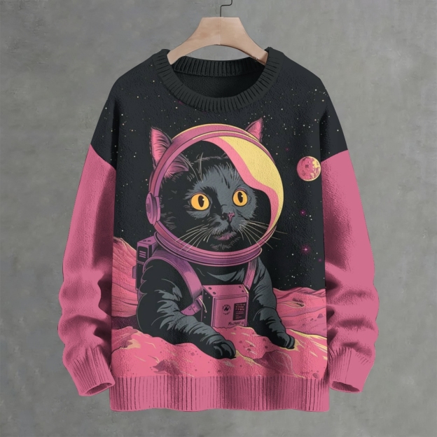 Funny Cat In Space Crew Neck Sweater
