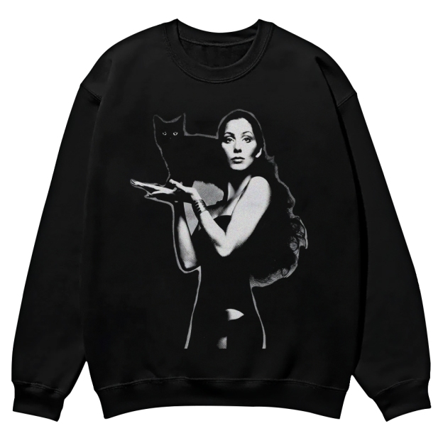 Vintage Cher with black cat poster Casual Crewneck Sweatshirt