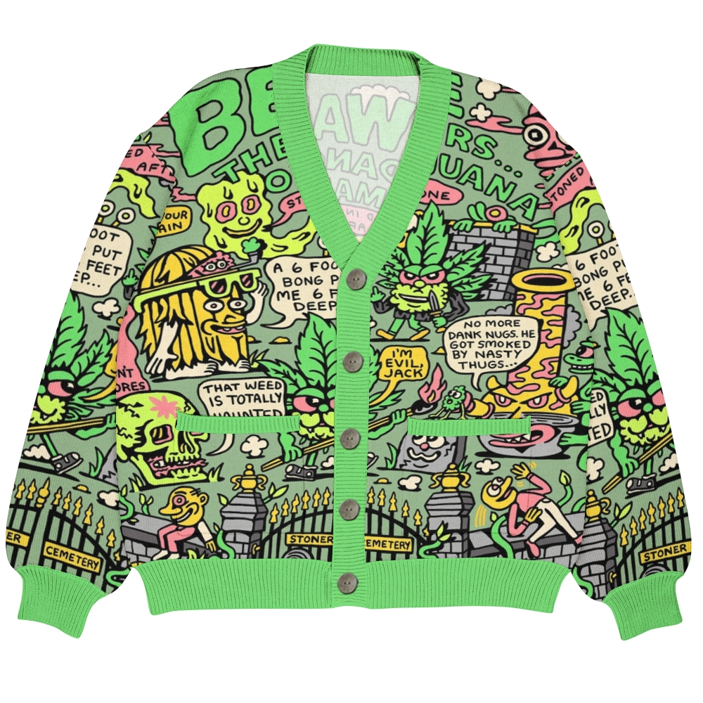 Cemetery Stoner Ugly Cardigan Sweater