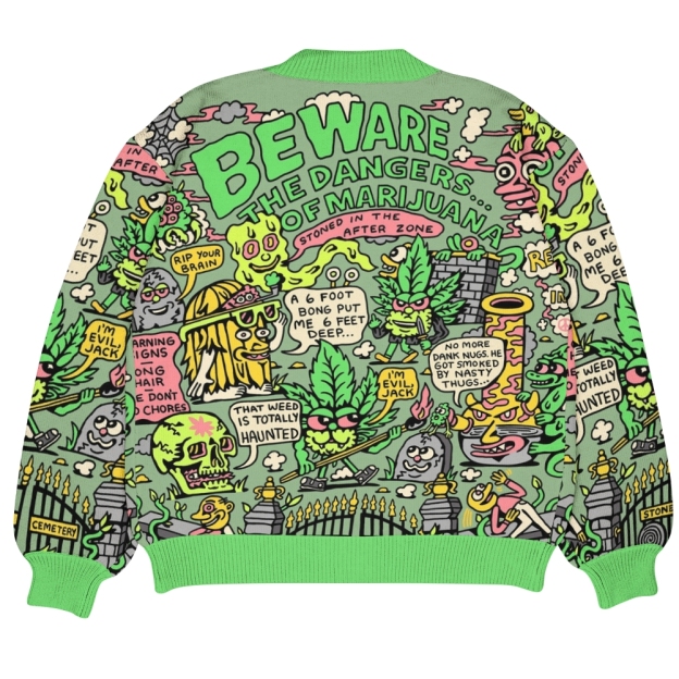 Cemetery Stoner Ugly Cardigan Sweater