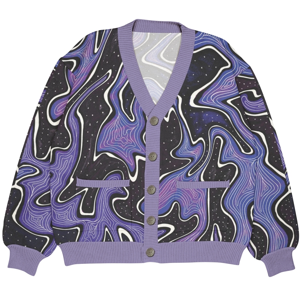 Purple Graffiti Ugly Cardigan Sweater