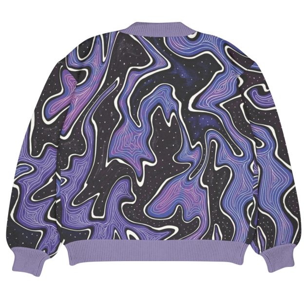 Purple Graffiti Ugly Cardigan Sweater