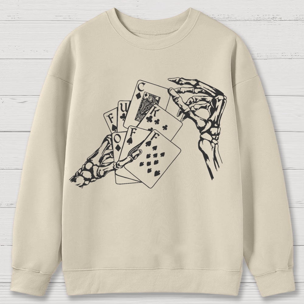 poker skeleton hand print  Cotton Sweatshirts
