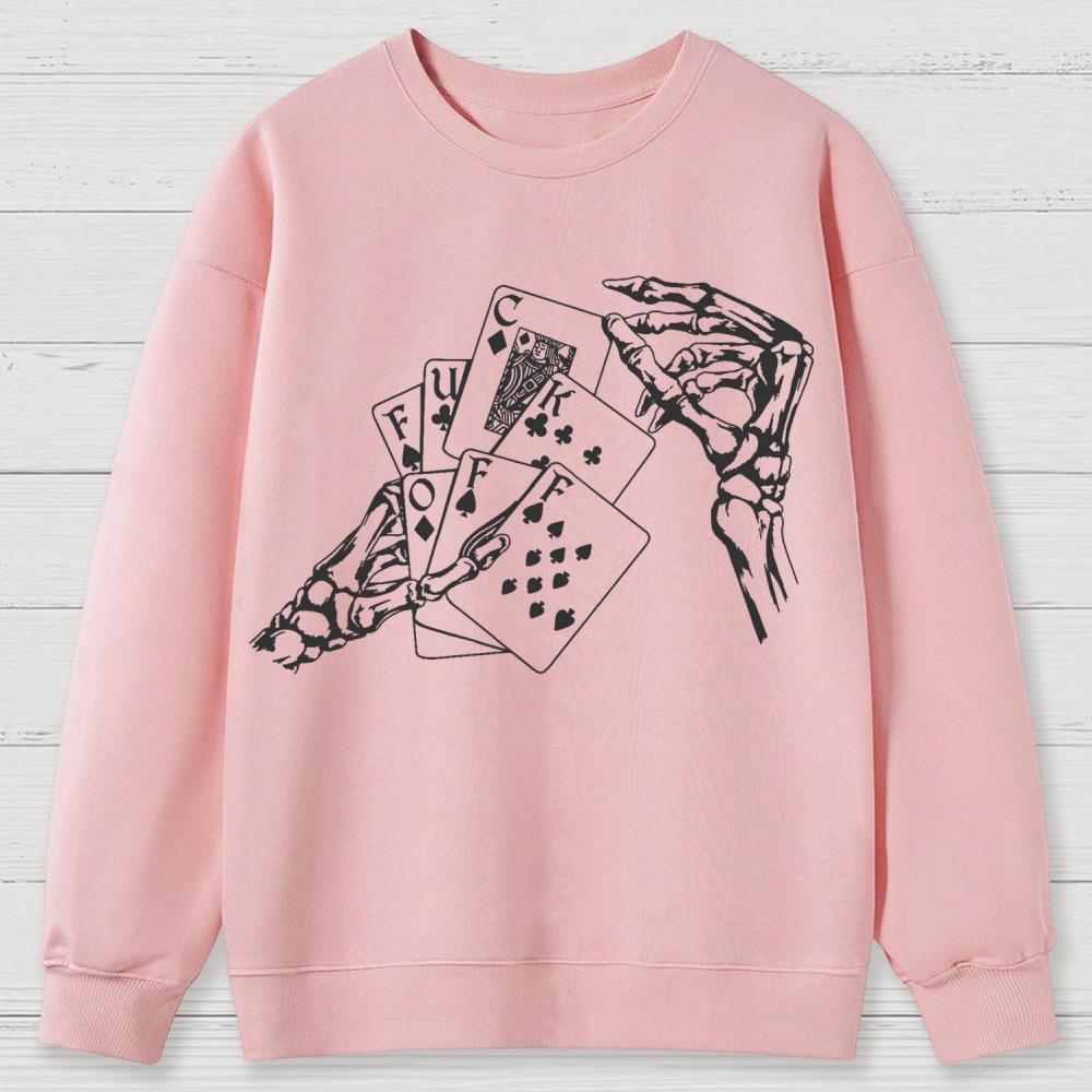 poker skeleton hand print  Cotton Sweatshirts