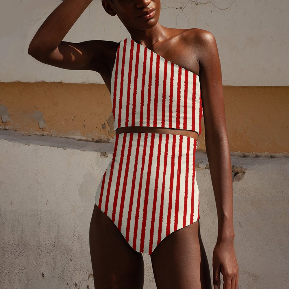 White and red stripes Two-Piece Suits 