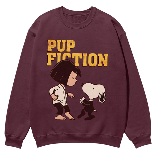 Peanuts Snoopy and Lucy "Pup Fiction" Casual Crewneck Sweatshirt