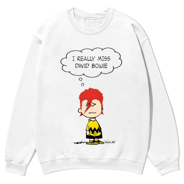 I really miss David Bowie，Charliebrown Casual Crewneck Sweatshirt