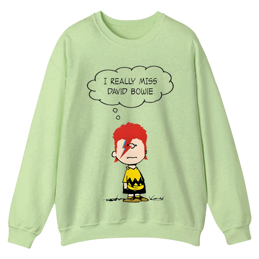 I really miss David Bowie，Charliebrown Casual Crewneck Sweatshirt