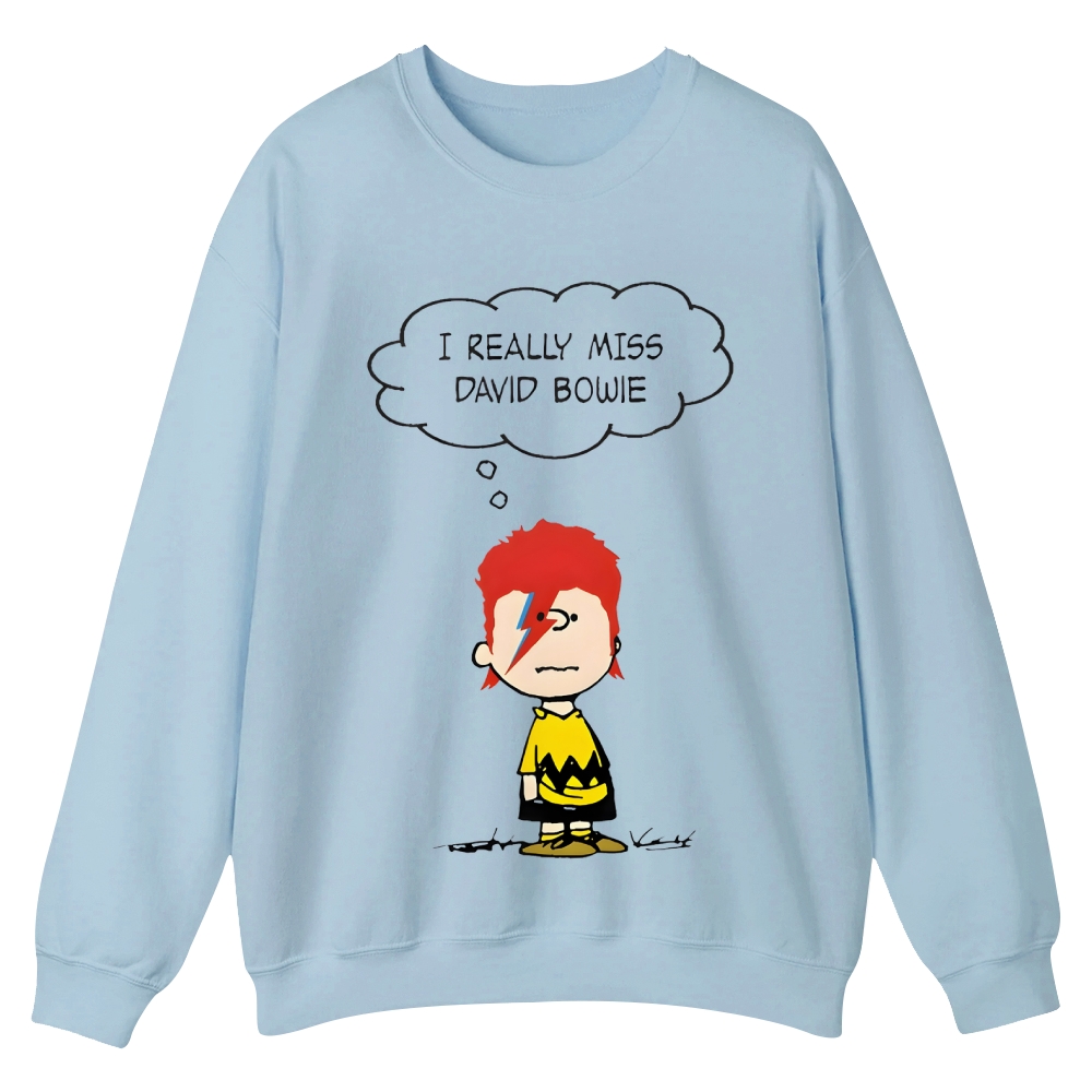 I really miss David Bowie，Charliebrown Casual Crewneck Sweatshirt