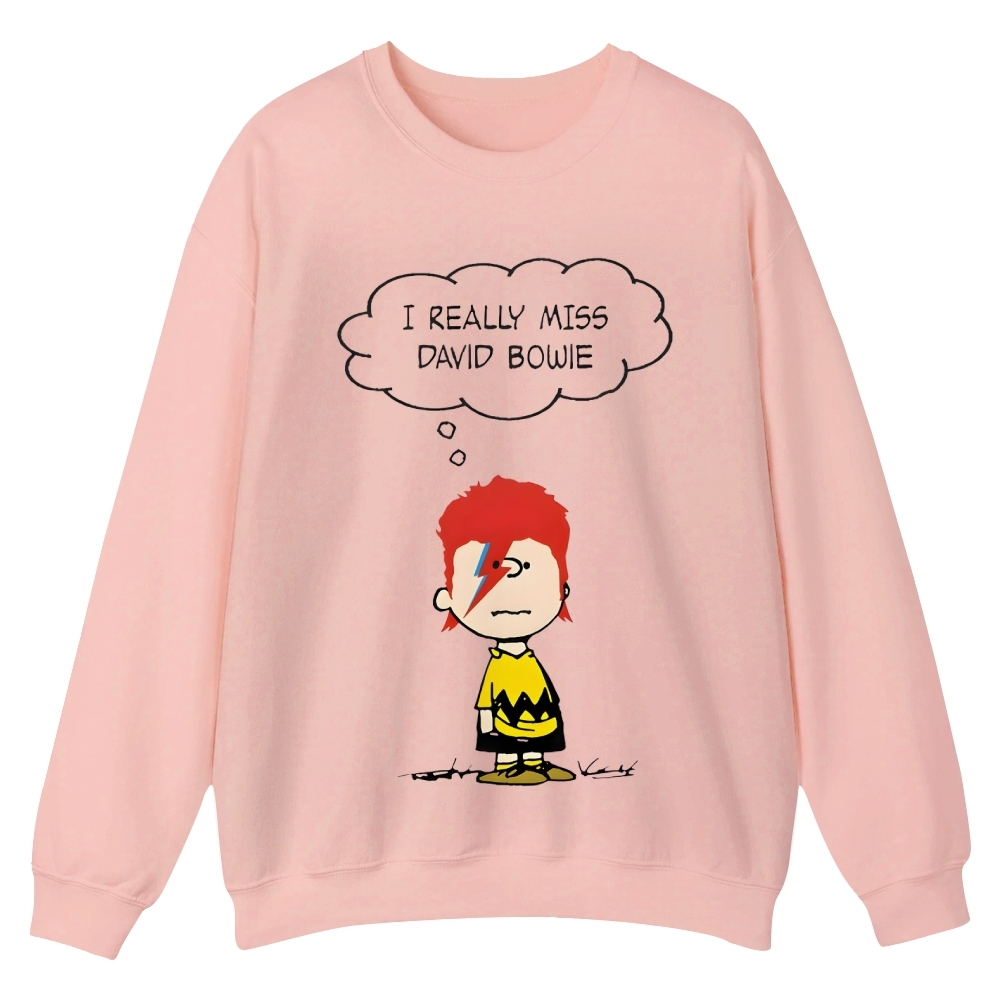 I really miss David Bowie，Charliebrown Casual Crewneck Sweatshirt