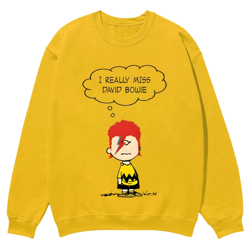 I really miss David Bowie，Charliebrown Casual Crewneck Sweatshirt