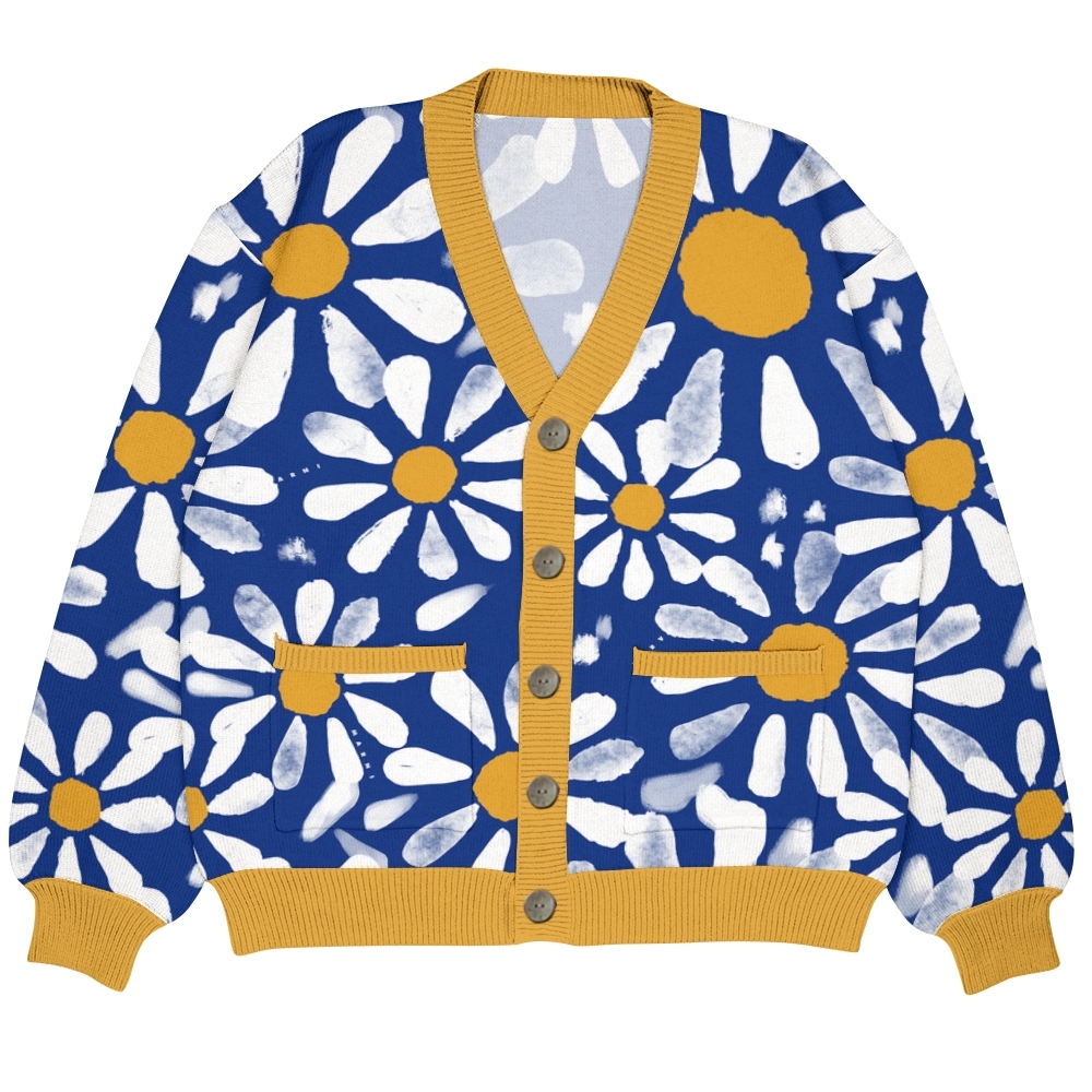 Blue And White Daisies Ugly Cardigan Sweater