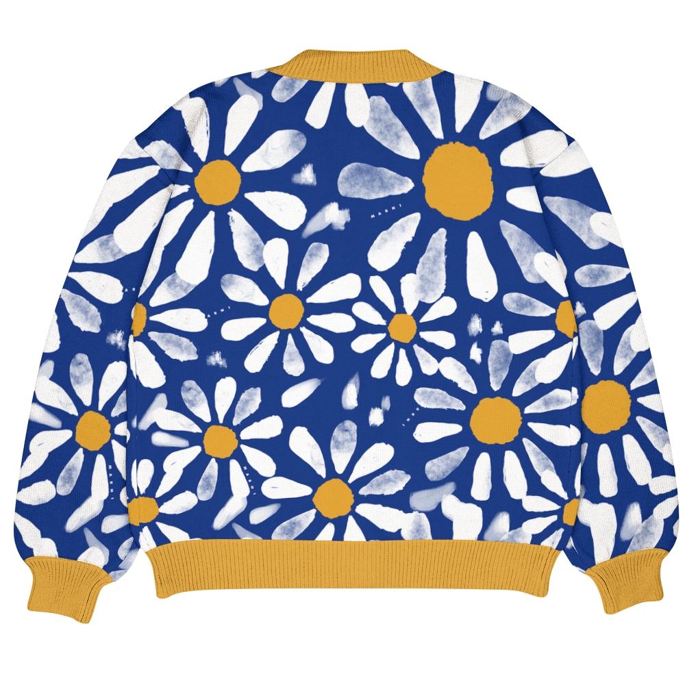 Blue And White Daisies Ugly Cardigan Sweater