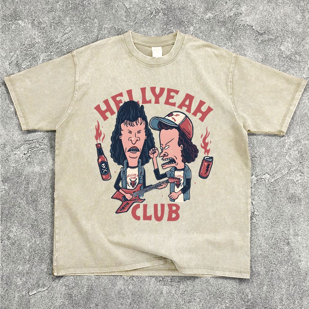 Retro Beavis And Butthead Hellyeah Club Washed Oversize T-Shirt