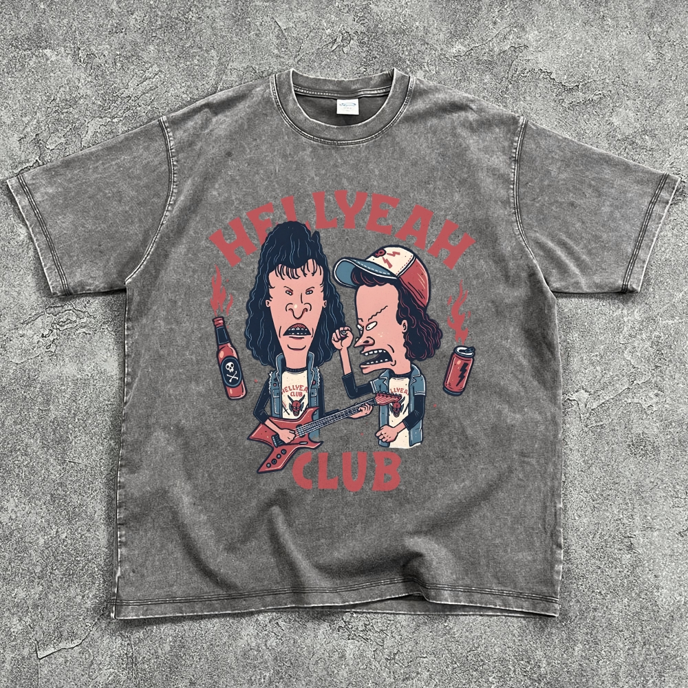Retro Beavis And Butthead Hellyeah Club Washed Oversize T-Shirt