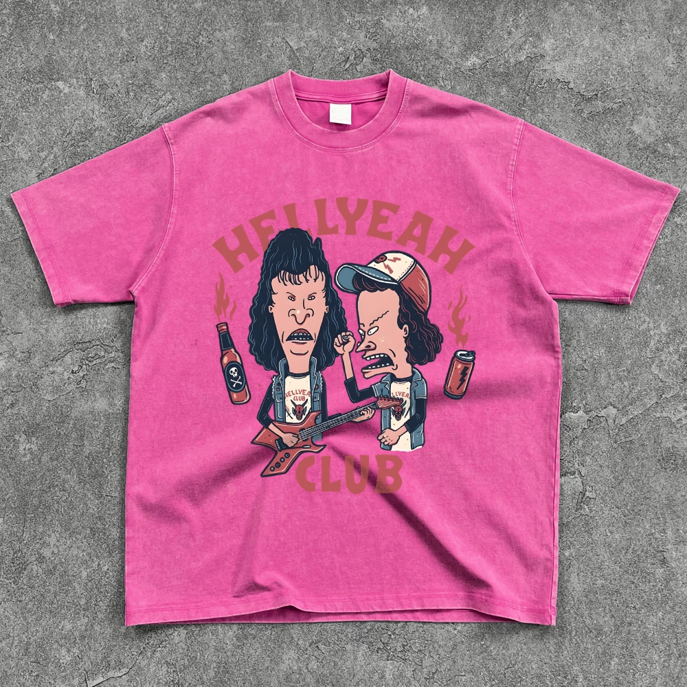Retro Beavis And Butthead Hellyeah Club Washed Oversize T-Shirt