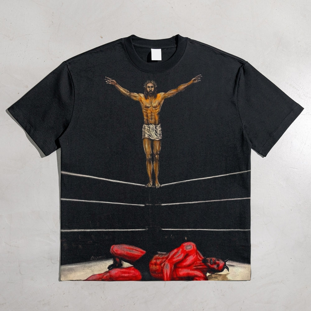 Wrestling NEW Jesus on the ropes All-over print pure cotton t-shirt