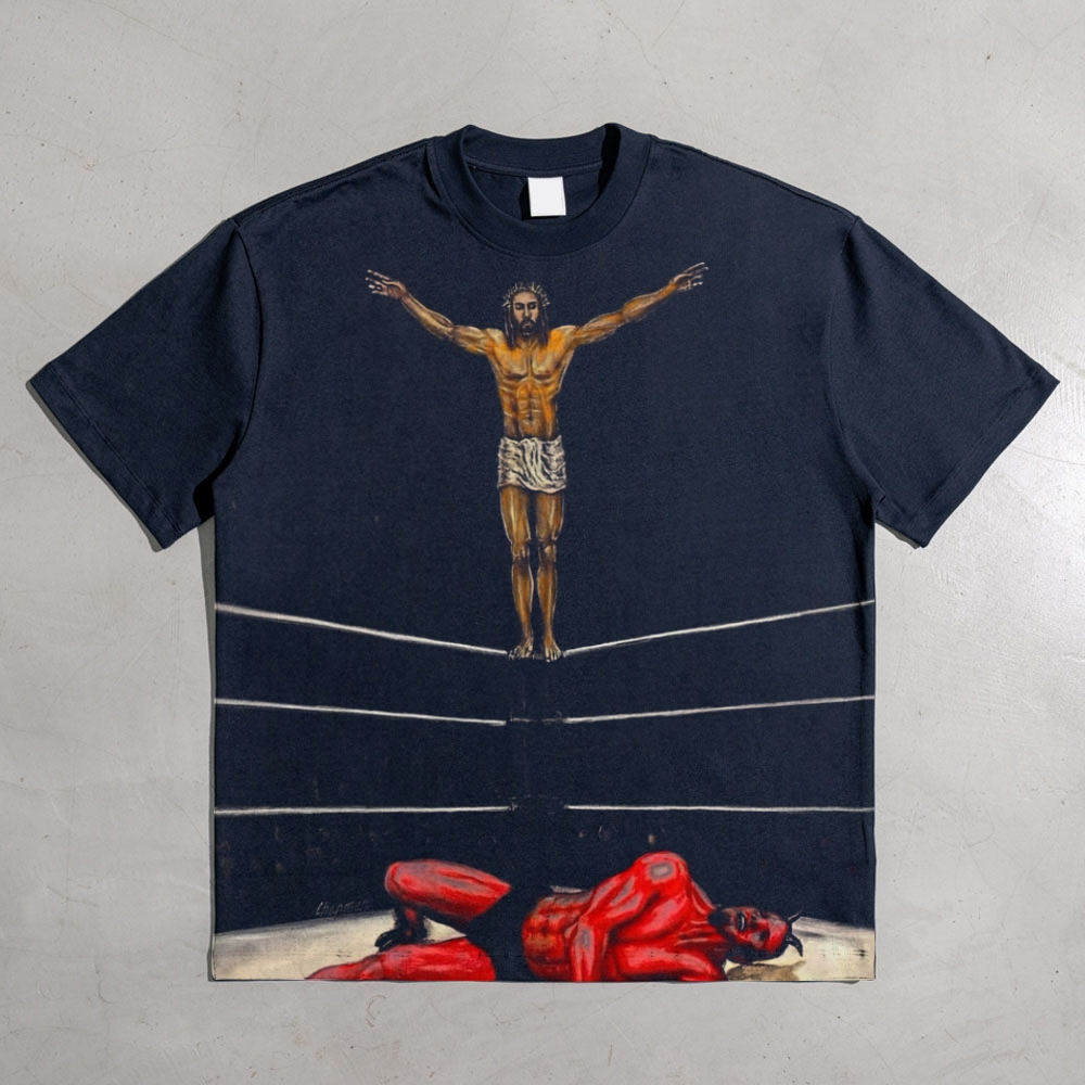 Wrestling NEW Jesus on the ropes All-over print pure cotton t-shirt