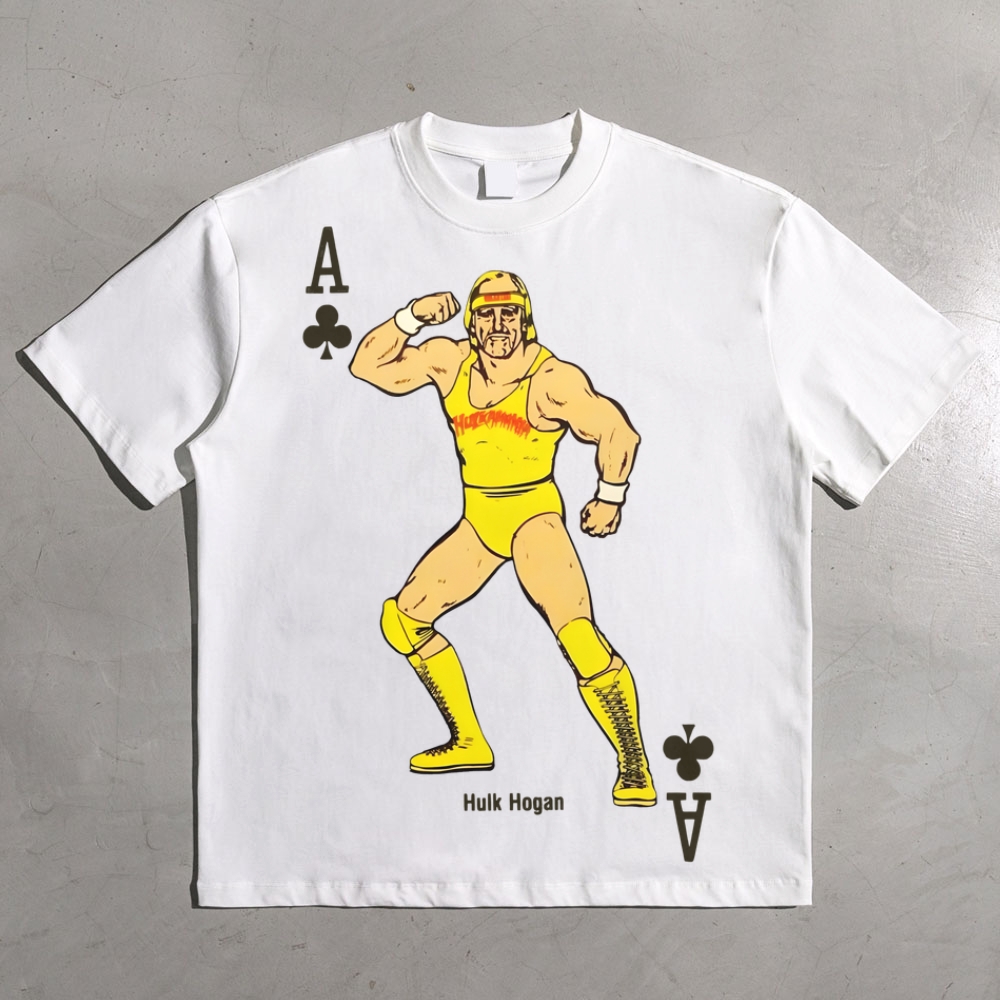 Hulk Hogan 1988 WWF Super Stars Playing Card Ace of Clubs All-over Wrestling print pure cotton t-shirt