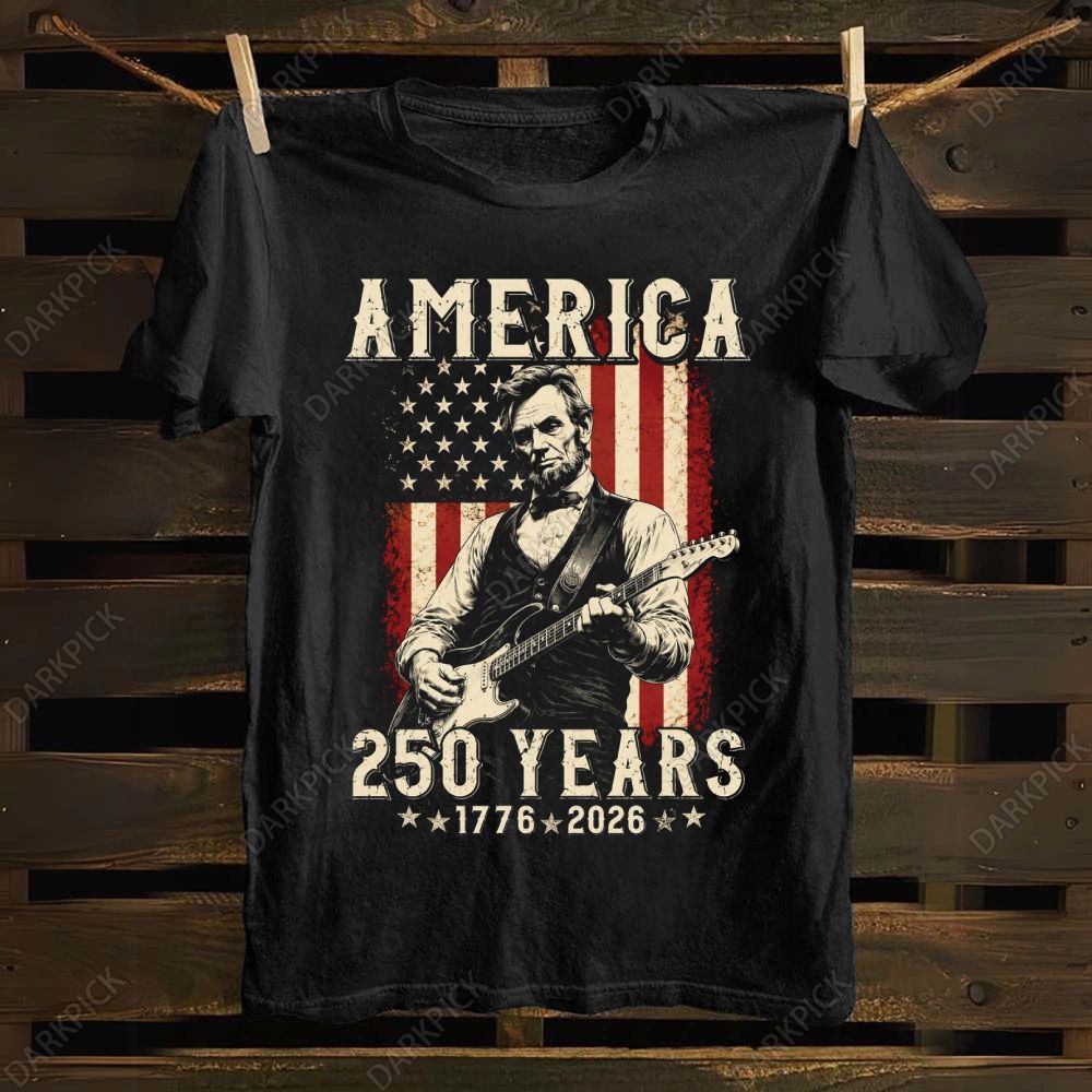 America 250 Years 1776-2026 Lincoln Guitar cotton T-shirt