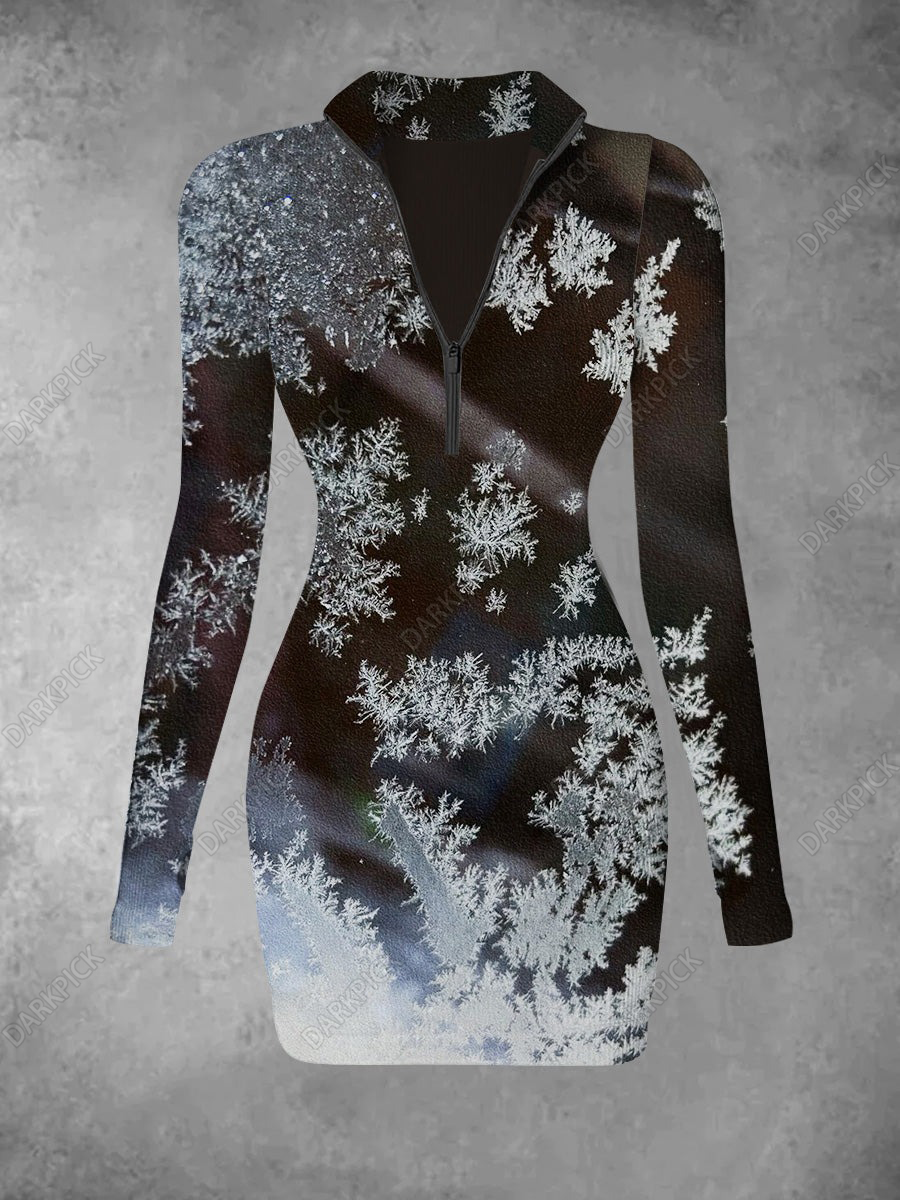 Women's Christmas Snowflake Printed Casual Fashion Long Sleeve Knitted Dress