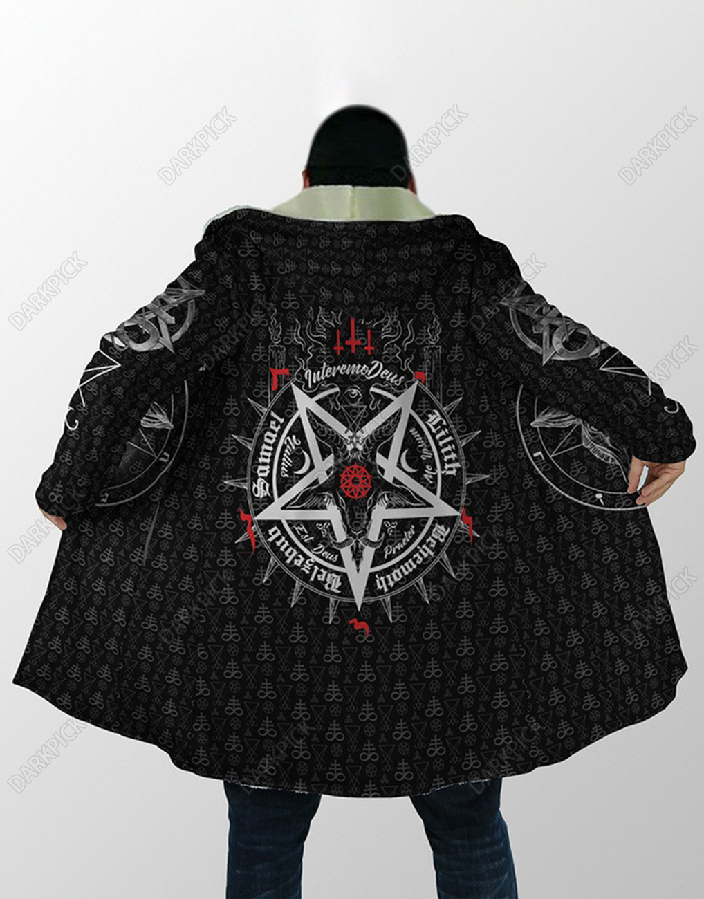 Men's Viking Print Hooded Zip-Up Long Sleeve Jacket Cape
