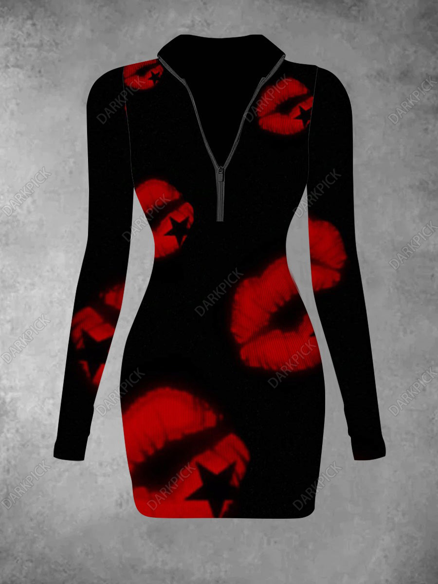 Women's Art Printed Casual Fashion Long Sleeve Knitted Dress