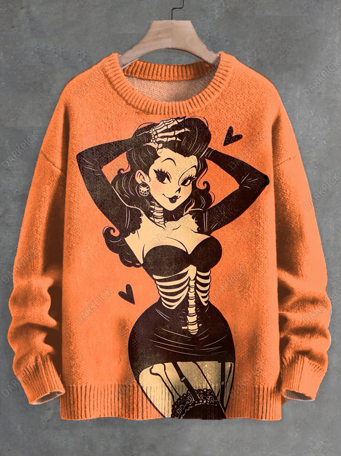 Men's Sexy Girl In Black Art Print Knit Sweatshirt