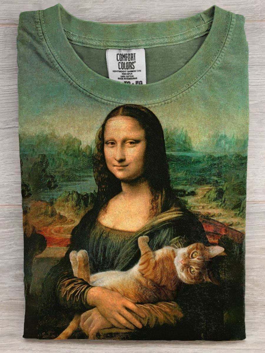 Funny VIntage Cat Art Print Casual Short Sleeve T-shirt