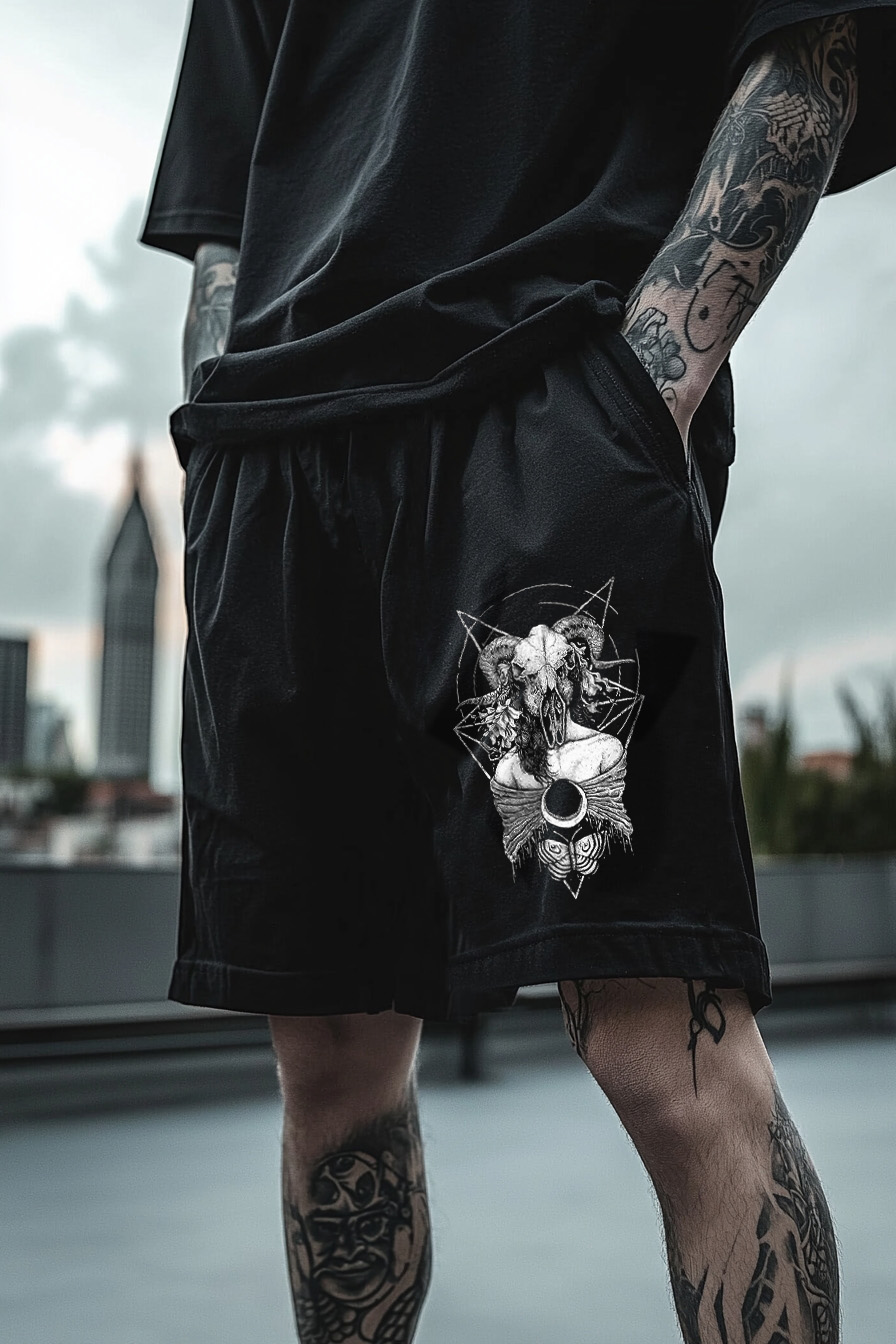 Satanic Skull Goat Devil Pentagram Totem Dark Printed Shorts