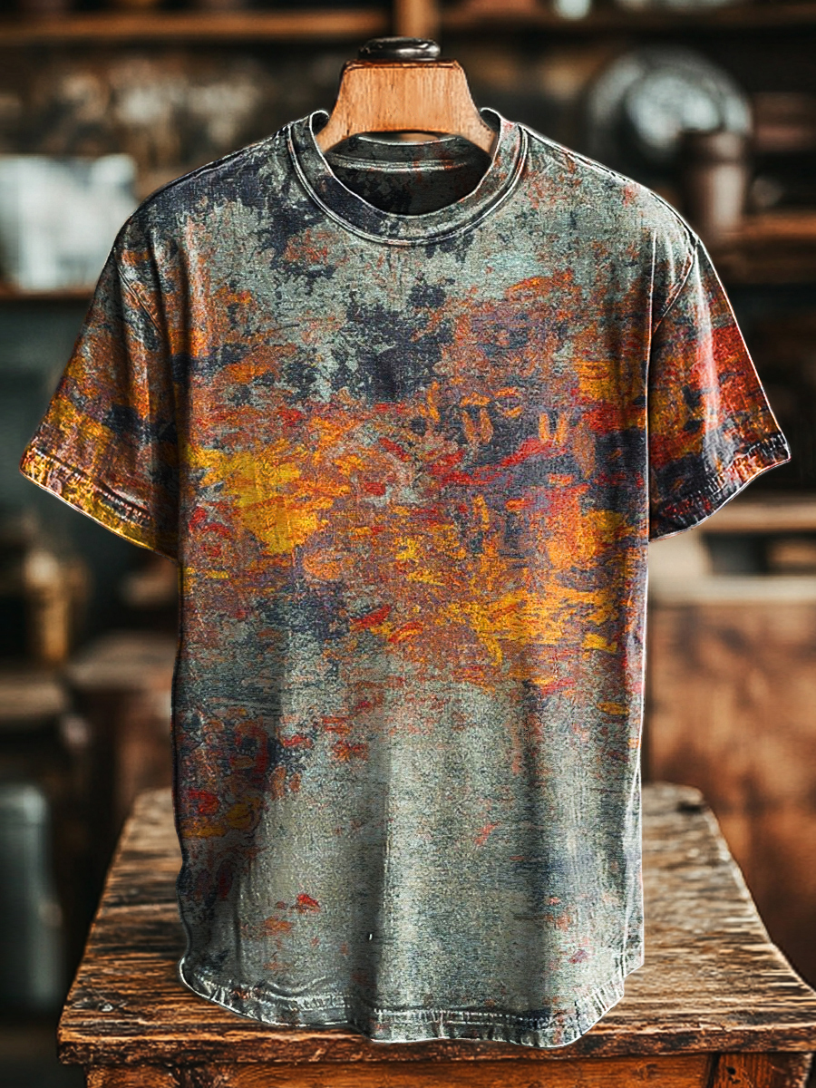 Unisex Retro Abstract Graffiti Print Casual Loose Short Sleeve T-Shirt