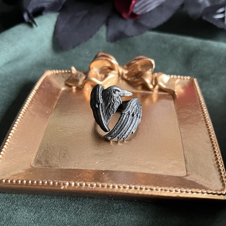Dark Raven Open Ring | Mystical Symbol | Adjustable Ring