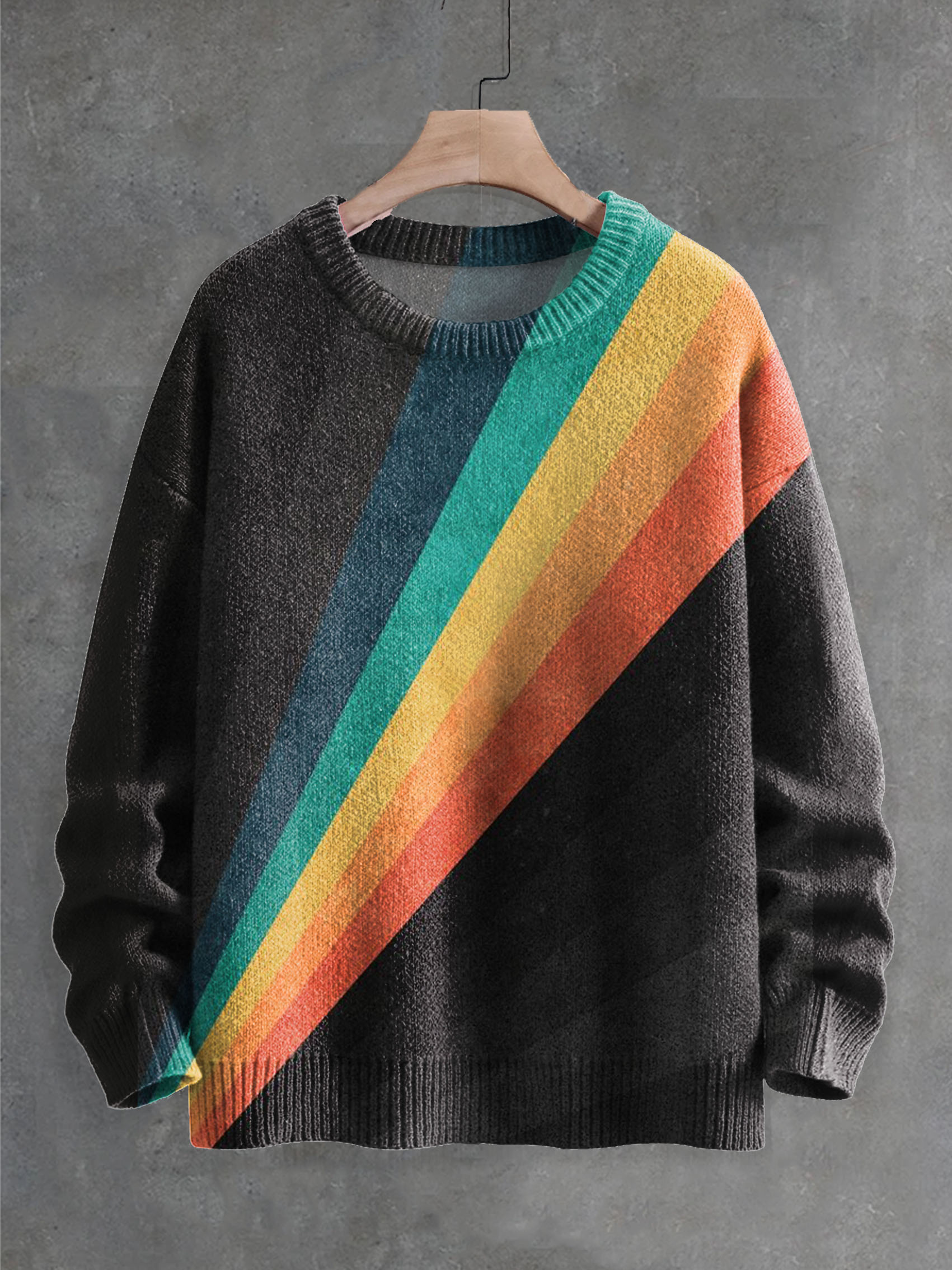 Simple Contrasting Colors Vintage Print Knit Pullover Sweater