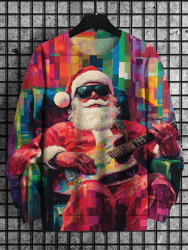 Men's Multicolor Santa Playing Electric Guitar Art Print Casual Sweats