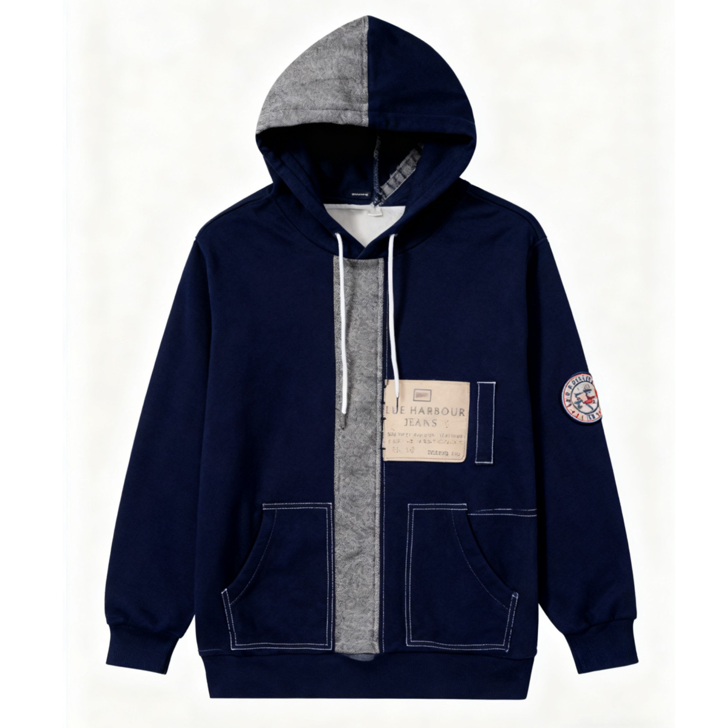 Patchwork Raw Stitch Pullover Hoodie