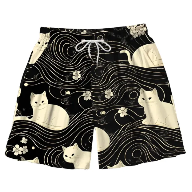  Mysterious Cat Aloha Mens Swim Trunks