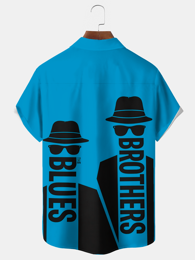 Darkpick® Vintage Music Festival Contrast Color Printed Men's Button-Down Short-Sleeve Shirt Big & Tall