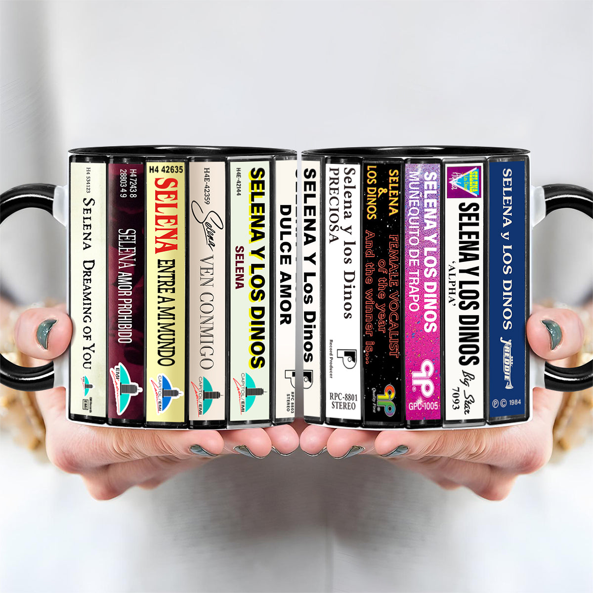 Selena Albums Cassette Collection Retro Accent Edge-to-Edge Printed Mug