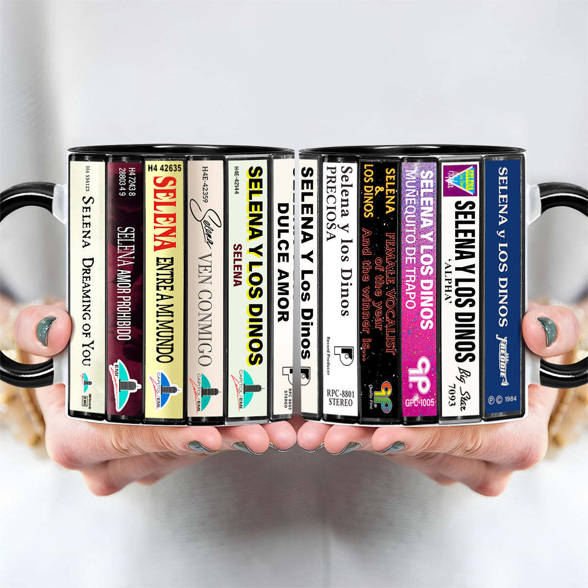 Selena Albums Cassette Collection Retro Accent Edge-to-Edge Printed Mug