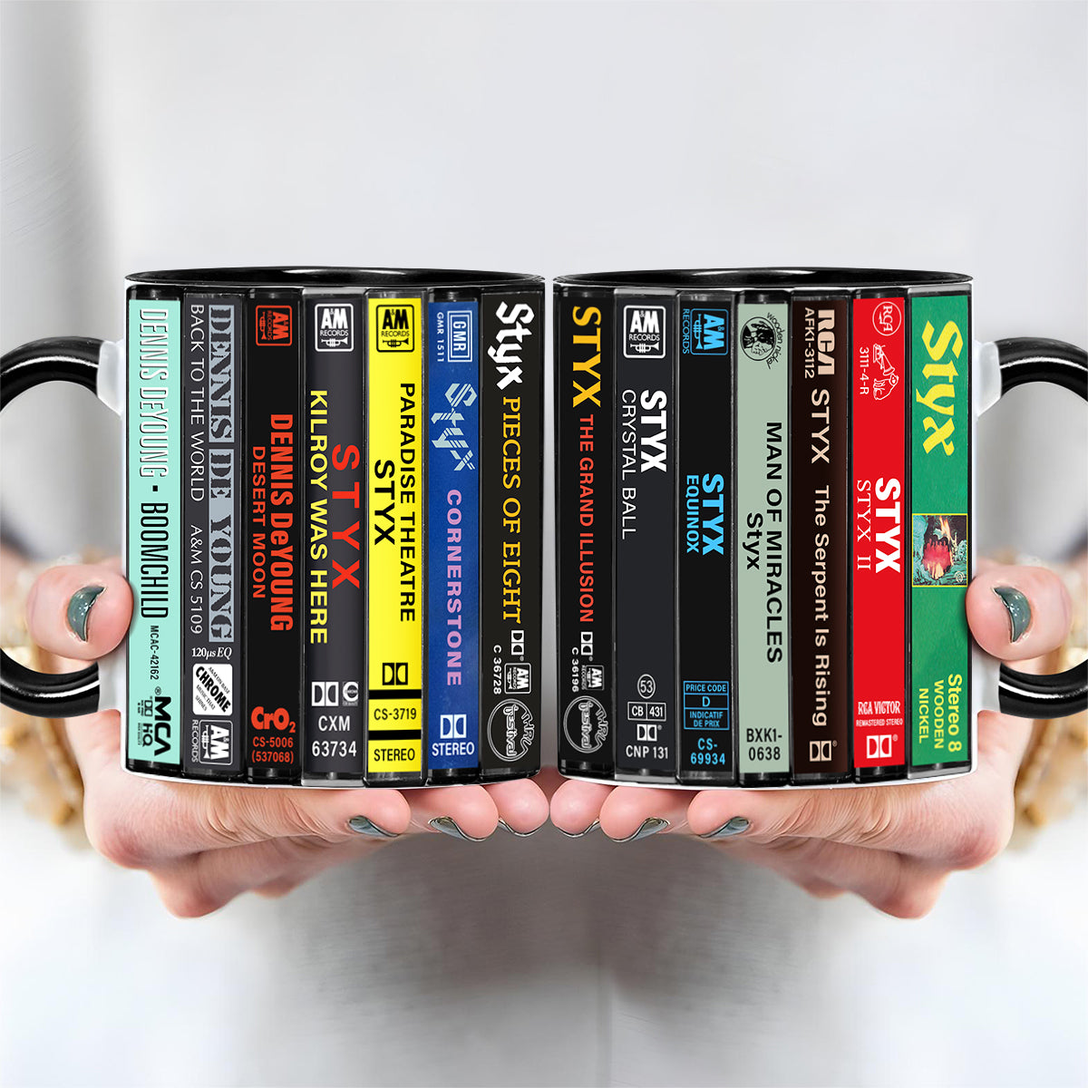 Styx & Dennis DeYoung Albums Cassette Collection Retro Accent Edge-to-Edge Printed Mug