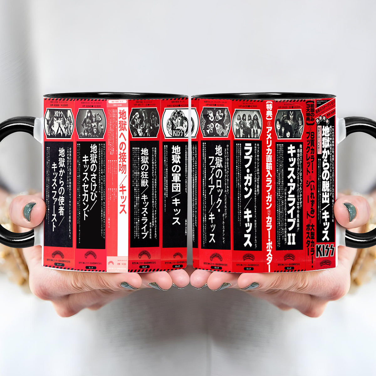 KISS Albums Cassette Collection Retro Accent Edge-to-Edge Printed Mug - Japanese version