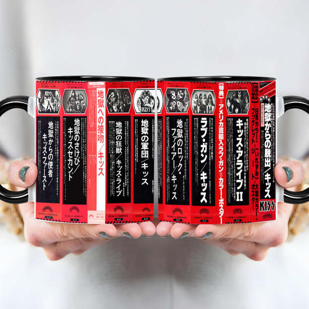 KISS Albums Cassette Collection Retro Accent Edge-to-Edge Printed Mug - Japanese version